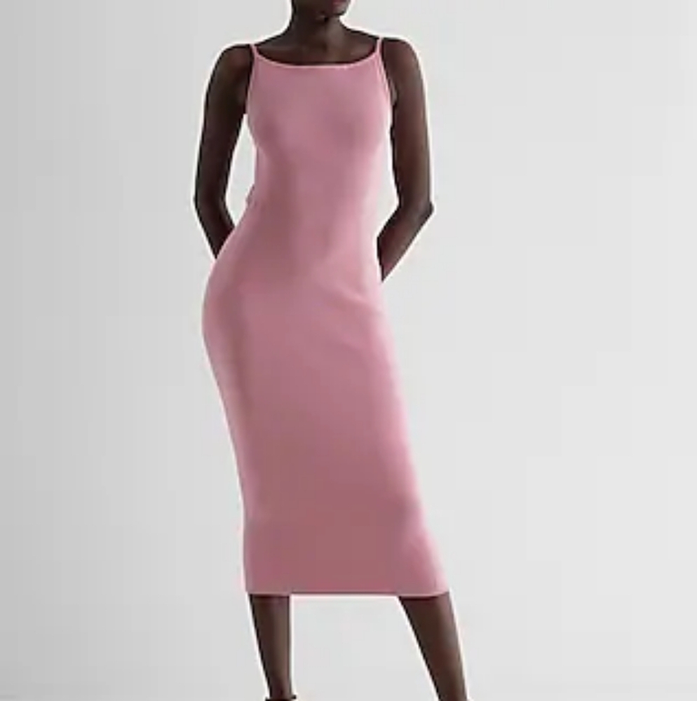 Ribbed High Square Neck Midi Sweater Dress